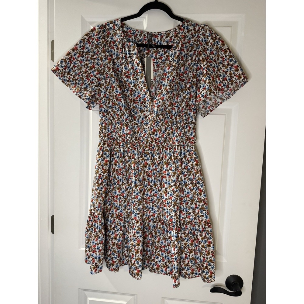 Anthropologie Somerset Mini Dress Flutter Sleeves Smocked Waist Floral Large NWT - Picture 1 of 2